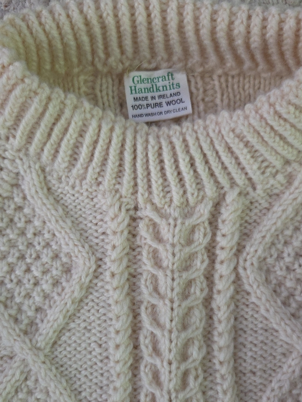 Vintage Glencraft Handknits Irish Wool Cable Knit Sweater Ivory Cream Aran